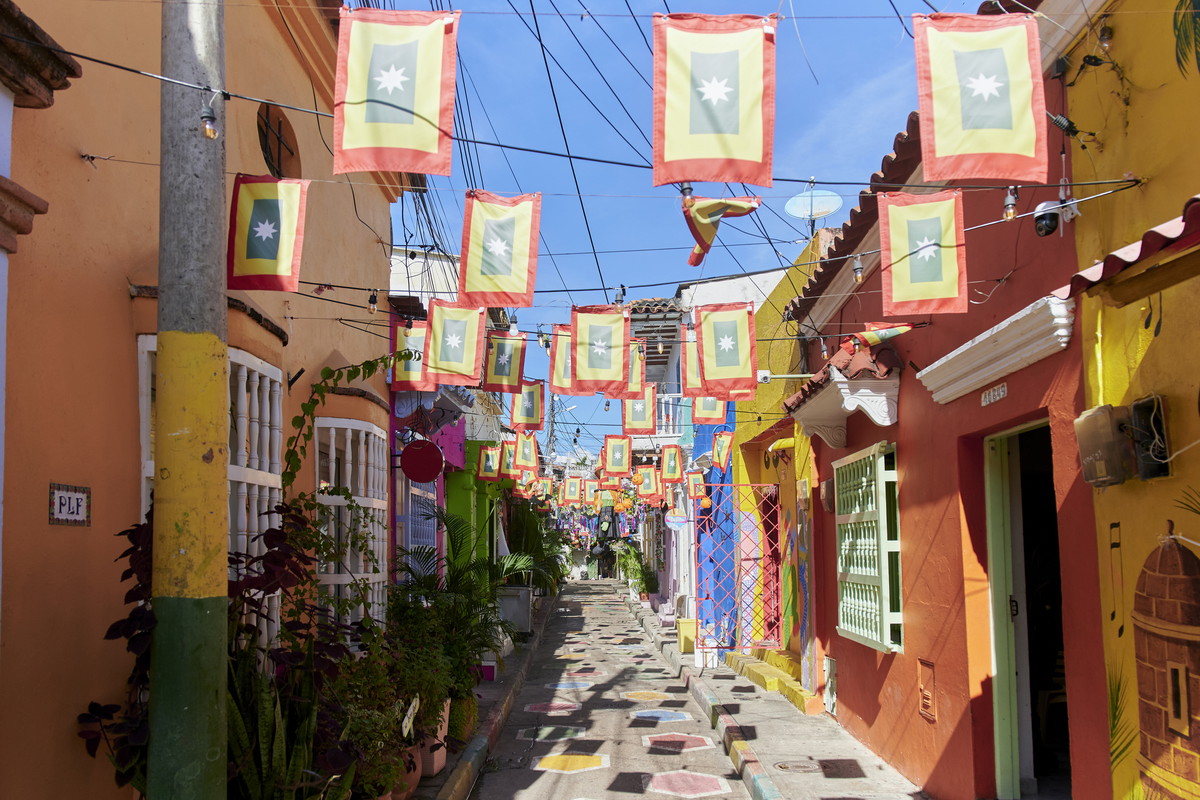 Typical street of the Getsemani neighborhood in Cartagena de Indias