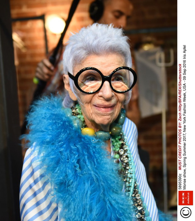 Iris Apfel na New York Fashion Week, wiosna - lato 2016