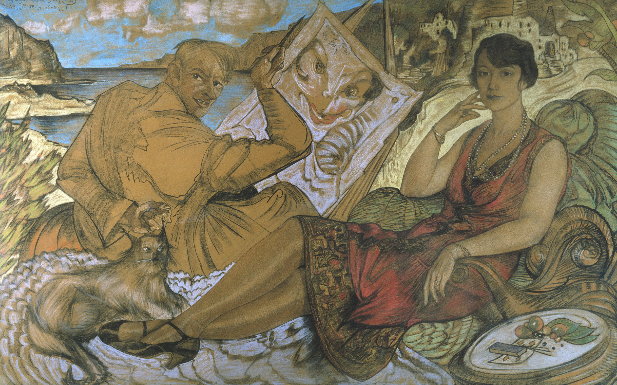 Stanisław Ignacy Witkiewicz (1885–1939) Fałsz kobiety – Autoportret z portretem Maryli Grossmanowej, I 1927 pastel, papier na płótnie, 115,5 × 184 cm Muzeum Narodowe w Warszawie