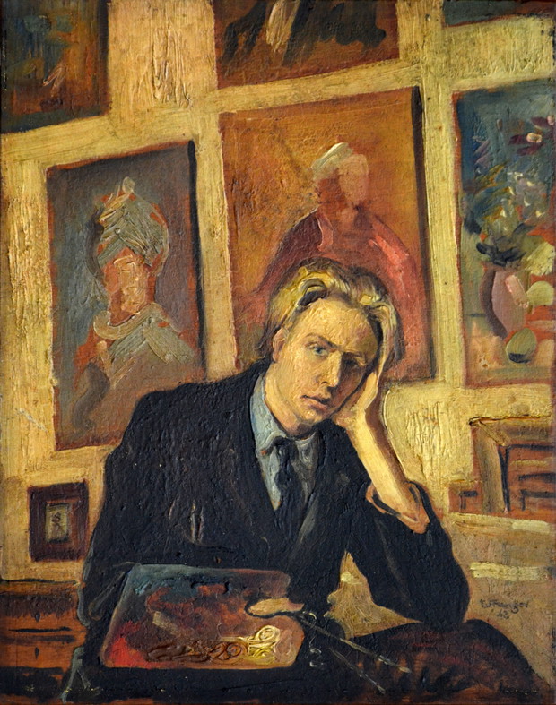 Wojciech Fangor, Autoportret, 1942, olej na sklejce, 26,5 × 21 cm, kolekcja prywatna