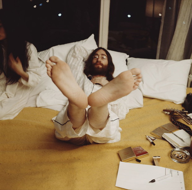 John Lennon i Yoko Ono w Hilton hotel w Amsterdamie