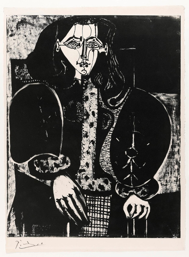 Pablo Picasso Kobieta w fotelu (z czerwonej płyty) / Woman in an Armchair (from the red plate), 1949 (GM 412) litografia pędzlem, płyta cynkowa / brush lithograph on zinc plate