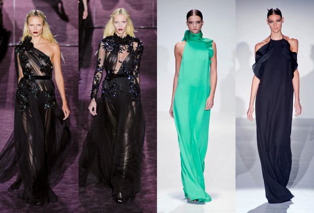 Suknie Gucci, od lewej: jesień-zima 2012/2013, jesień-zima 2012/2013, wiosna-lato 2013, wiosna-lato 2013, fo. Imaxtree