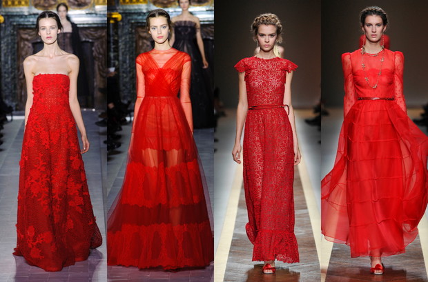 Suknie Valentino, od lewej: haute couture wiosna-lato 2013, haute couture wiosna-lato 2013, wiosna-lato 2012, wiosna-lato 2012, fot. Imaxtree
