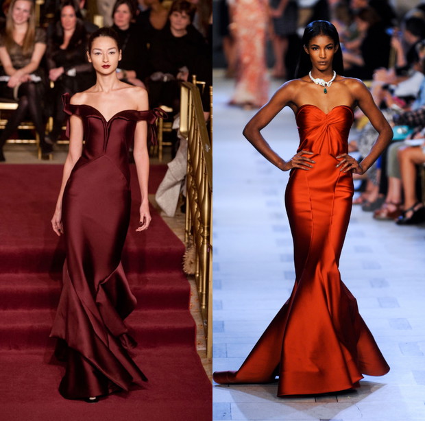 Suknie Zac Posen, od lewej: jesień-zima 2013/2014, wiosna-lato 2013, fot. Imaxtree