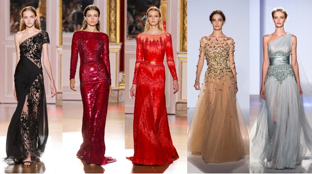 Suknie Zuhair Murad, od lewej: haute couture jesień-zima 2012/2013, haute couture jesień-zima 2012/2013, haute couture jesień-zima 2012/2013, haute couture wiosna-lato 2013, fot. Imaxtree