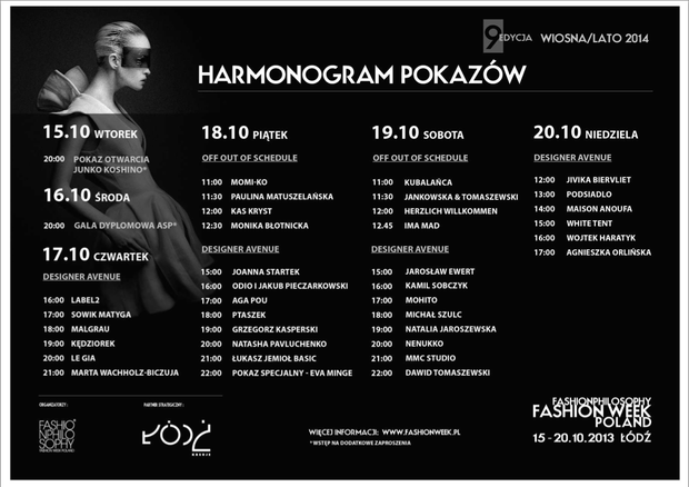 Harmonogram 9. edycji Fashion Week Poland wiosna-lato 2014