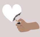 A hand burning a paper heart with a lighter, relationship difficulties