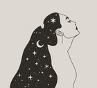 Set Of Mystical Woman and Moon, Stars and Hand in a Trendy Boho Style. Vector Space Portrait of A girl in Profile