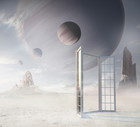 Open window on planet under moons