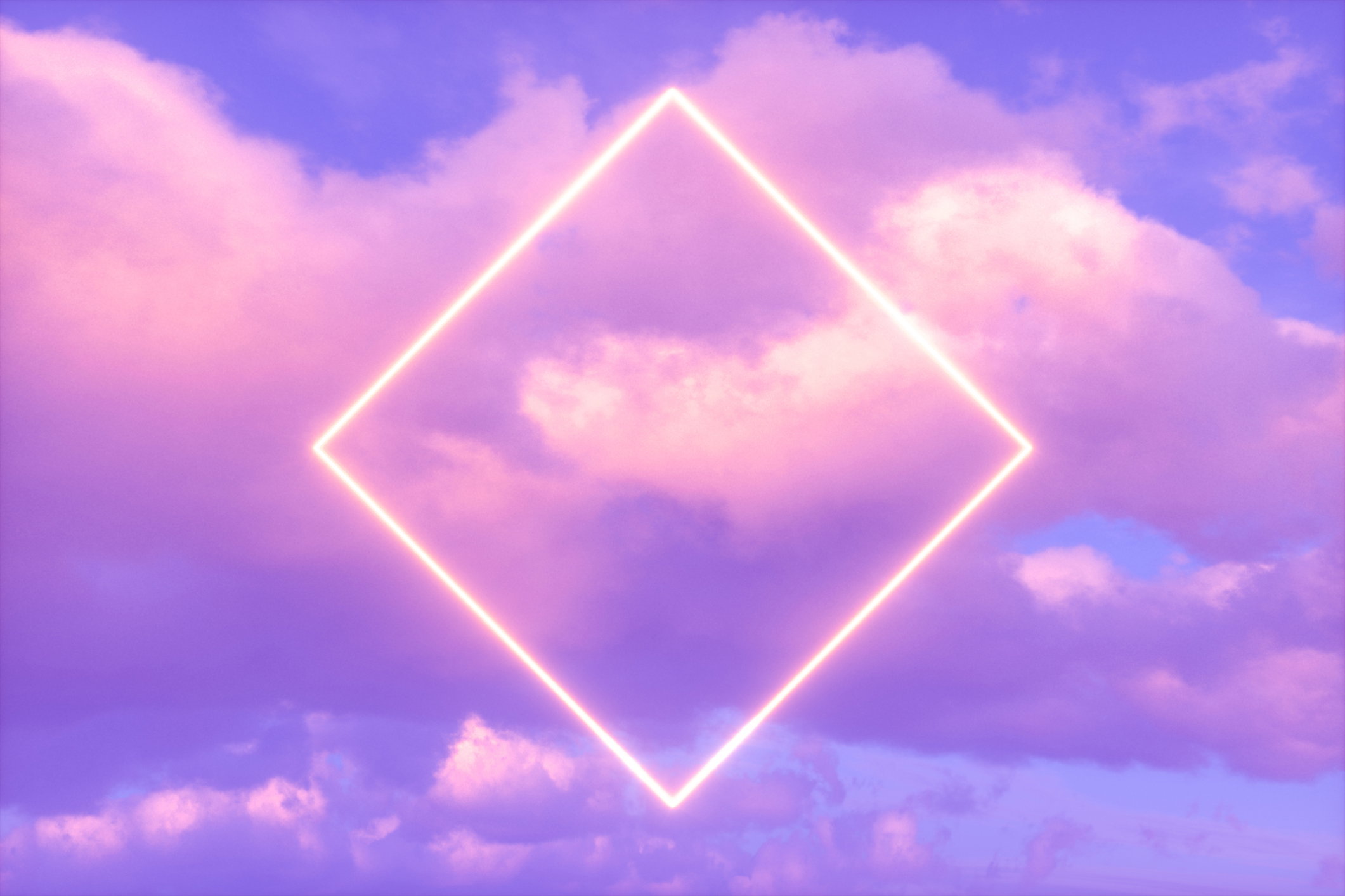 Neon Square Frame in the Sky, Futuristic Background.