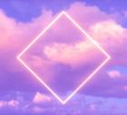 Neon Square Frame in the Sky, Futuristic Background.