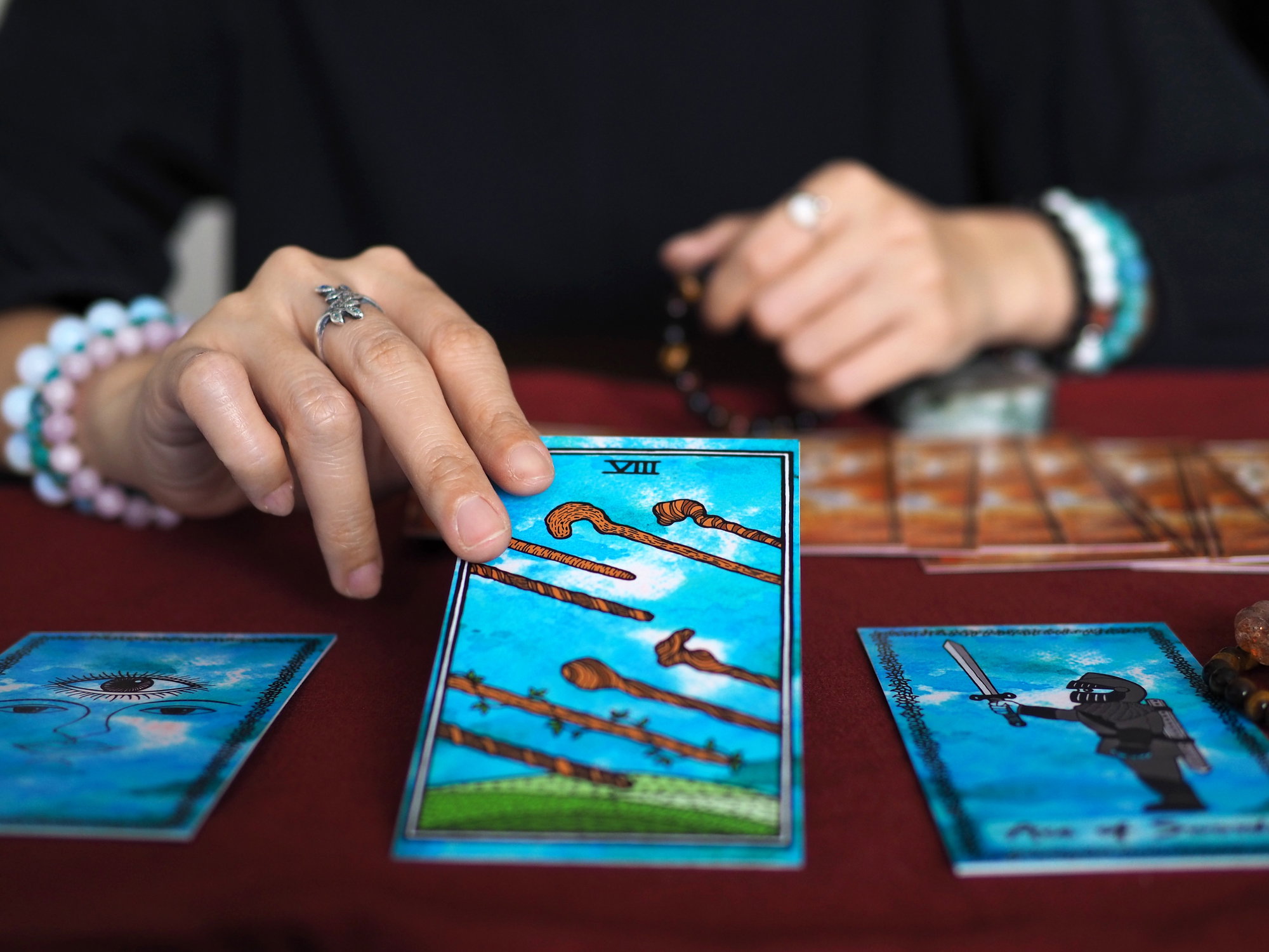 tarot card reading eight of wands fortune teller astrologer divination selected focus