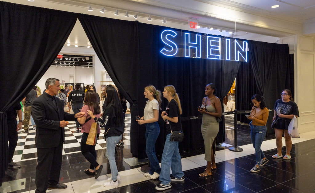 Shoppers line up to shop on the opening day of  fast fashion e-commerce giant Shein, which is hosting a brick-and-mortar pop up inside Forever 21 at Ontario Mills mall