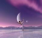 Beautiful aurora universe with milky way, and meditating woman in yoga pose_3d rendering image