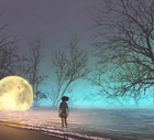 woman looking at a fallen moon
