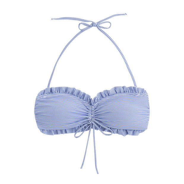 Niebieski biustonosz od bikini typu bandeau z gofrowanej tkaniny OYSHO