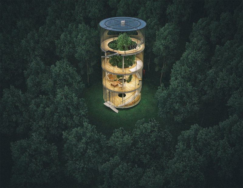 Nowoczesny domek na drzewie, A. Masow Architects, mat. prasowe