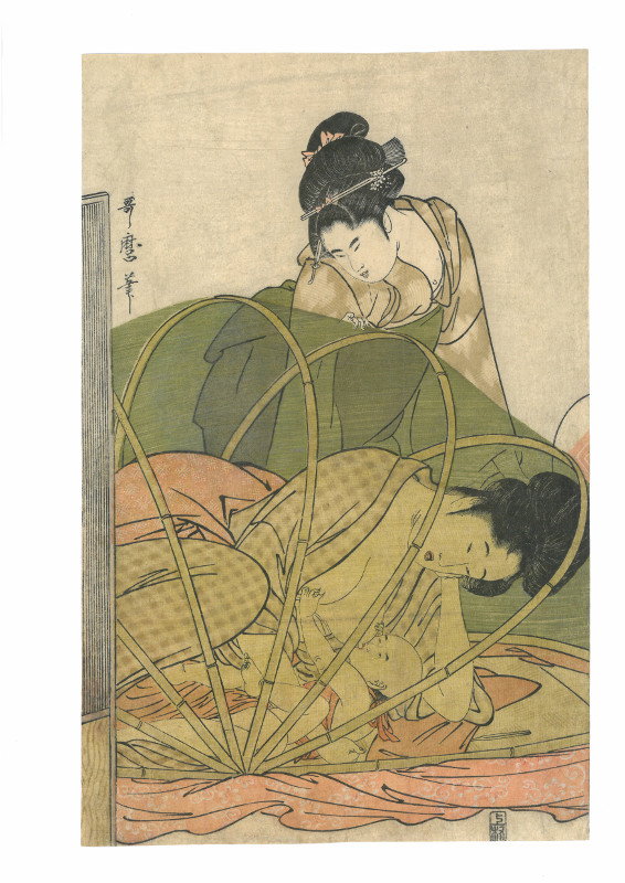 Kitagawa Utamaro, Matka karmiąca niemowlę pod moskitierą, materiały prasowe MNW/©Fundacja Jerzego Leskowicza