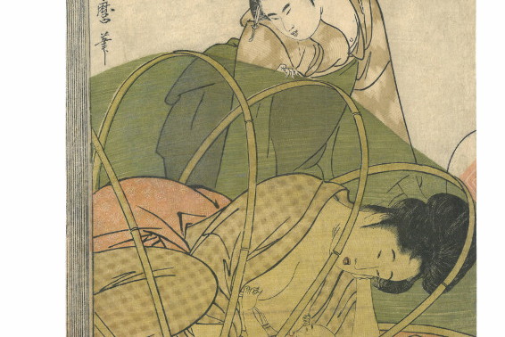 Kitagawa Utamaro, Matka karmiąca niemowlę pod moskitierą, materiały prasowe MNW/©Fundacja Jerzego Leskowicza