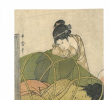 Kitagawa Utamaro, Matka karmiąca niemowlę pod moskitierą, materiały prasowe MNW/©Fundacja Jerzego Leskowicza