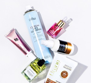 Baza pod makijaż Beauty Primer AA, Suchy szampon Express L'BIOTICA, Różany olejek BIELENDA, krem-żel do twarzy z zarostem i brodą dla mężczyzn TOŁPA, Balsam brązujący pod prysznic LIRENE, Zapach Eucalyptus Patchouli z kolekcji 8 zapachów BOHOBOCO