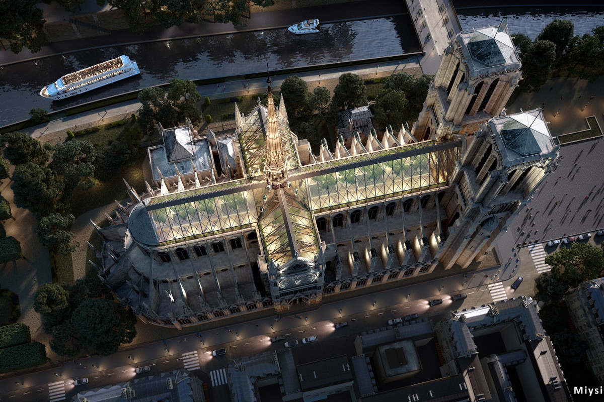 Szklany dach nad Notre Dame, wizualizacja: Miysis Studio