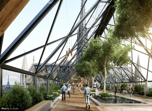 Szklany dach nad Notre Dame, wizualizacja: Miysis Studio