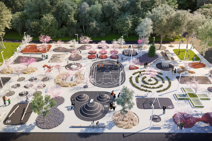 Wielofunkcyjny skwer w Chorzowie, projekt: SLAS Architekci, fot. mat. prasowe