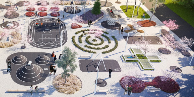 Wielofunkcyjny skwer w Chorzowie, projekt: SLAS Architekci, fot. mat. prasowe