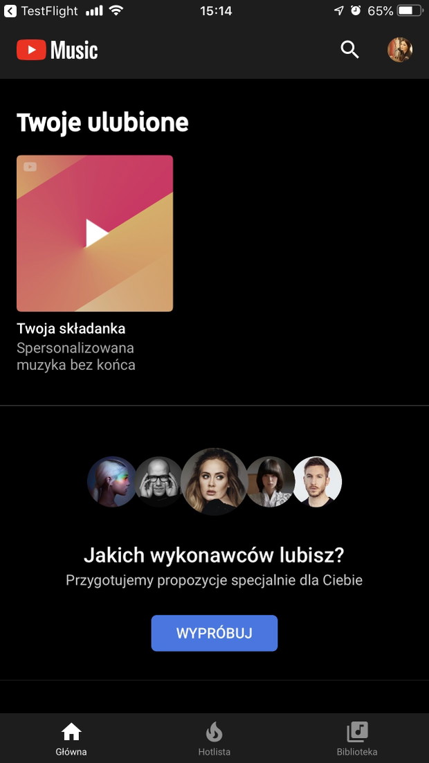 YouTube Music - test aplikacji