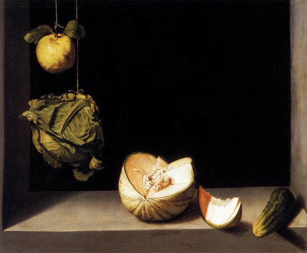 Martwa natura z pigwą, kapustą, melonem i ogórkiem (1602), Cotan