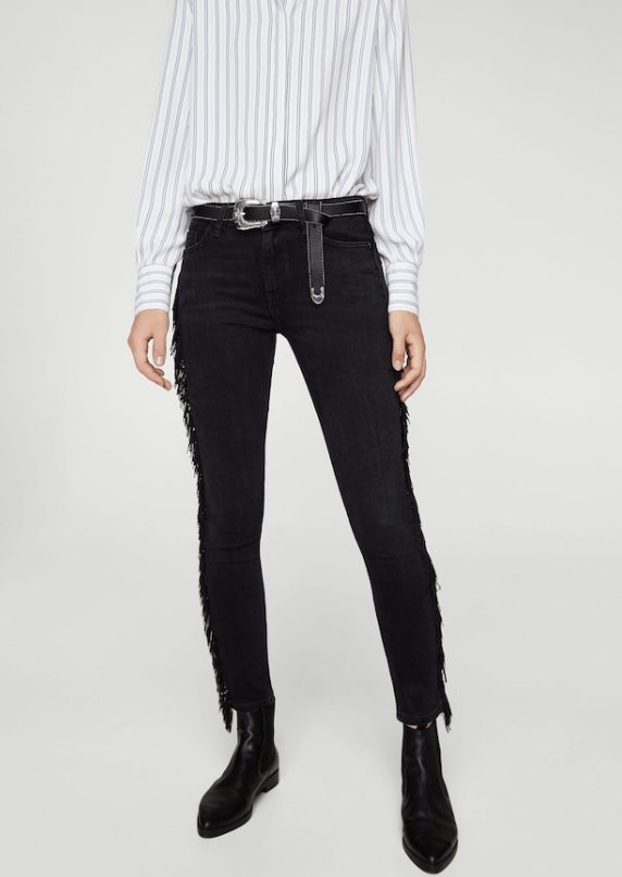 Wyprzedaż Mango: dżinsy skinny z frędzlami, 29,90 zł