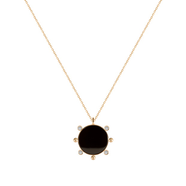 Biżuteria ROSA, Black Poppy Necklace, złoto próby 585, brylanty 0,04ct, onyks, 1600zł