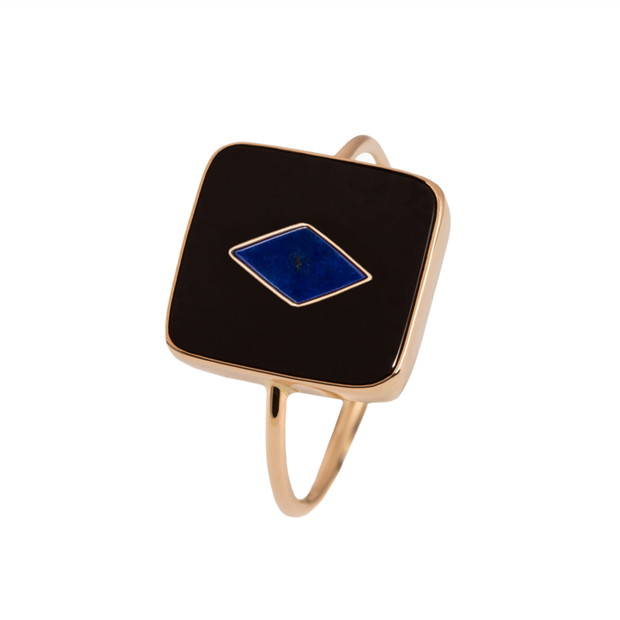 Biżuteria ROSA, Iris Ring, złoto próby 585, onyks, lapis lazuli, 1900zł