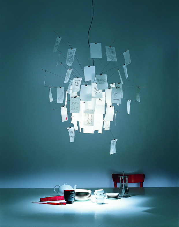 lampa z karteczkami Zettel’z, projekt Ingo Maurer