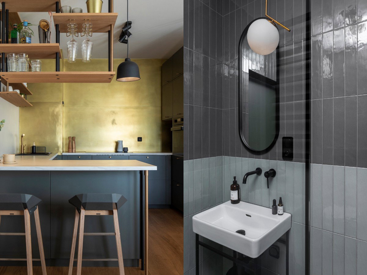 Złota kuchnia w gdyńskim apartamencie, projekt: Studio Turbo