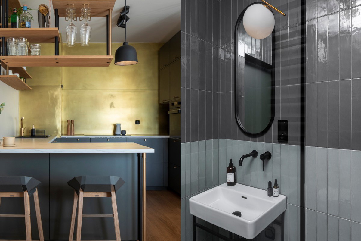 Złota kuchnia w gdyńskim apartamencie, projekt: Studio Turbo