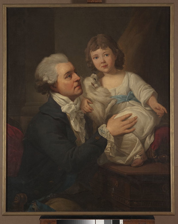 Portret Michała Jerzego Wandalina Mniszcha z córką i pieskiem.