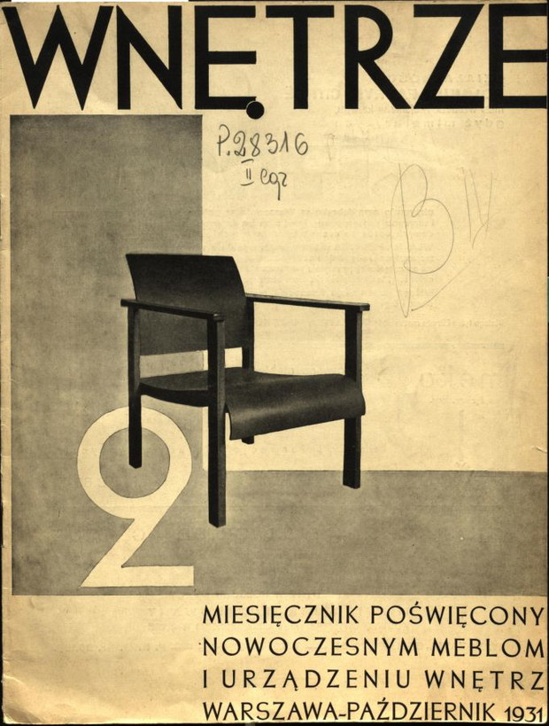 „Wnętrze. Miesięcznik Poświęcony Nowoczesnym Meblom i Urządzaniu Wnętrz” 1931, nr 2, okładka, Biblioteka Narodowa