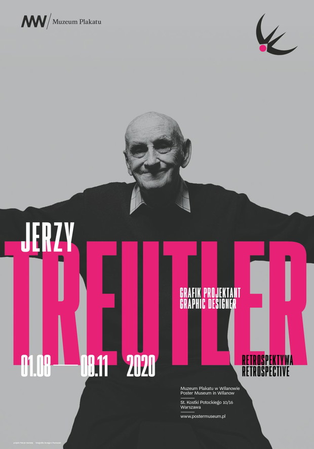 Plakat promujący wystawę Jerzy Treutler. Grafik projektant. Retrospektywa.