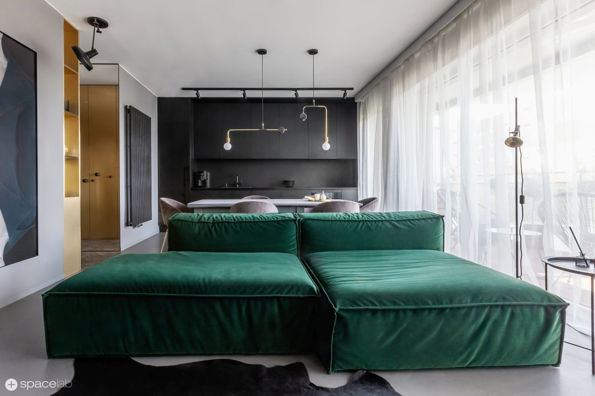 Apartament z czarną kuchnią, projekt: Agnieszka Deptuła, Spacelab