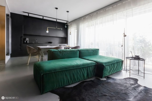 Apartament z czarną kuchnią, projekt: Agnieszka Deptuła, Spacelab