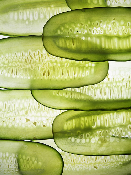 Cucumber slices in line