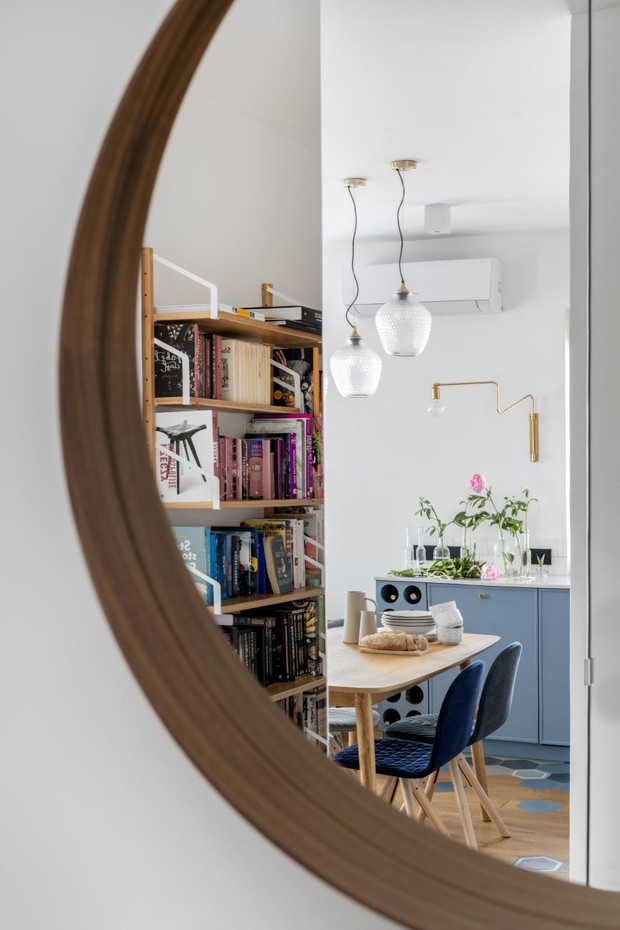 Mieszkanie z błękitną kuchnią na Mokotowie, projekt FUGA Architektura Wnętrz