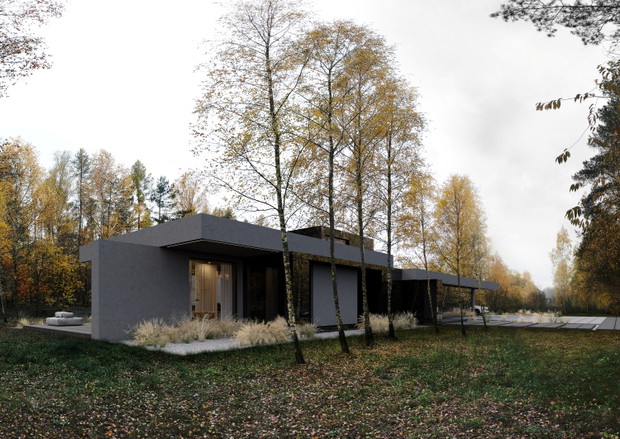 Podłużny dom pod lasem, „RE: STARK HOUSE”, projekt: REFORM Architekt