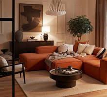 Pomarańczowy salon w stylu nowoczesnyn