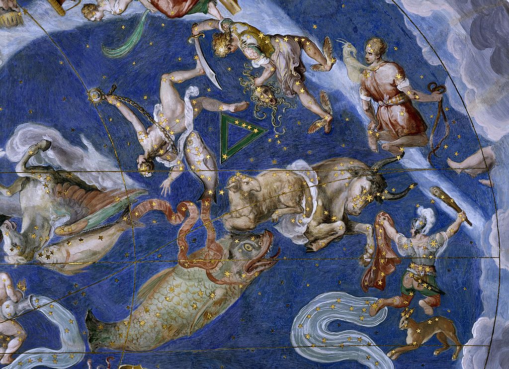 Zodiak i Konstelacje, 1574, detal z fresku na suficie Sali Map, Palazzo Farnese w Caprarola. Włochy, XVI wiek