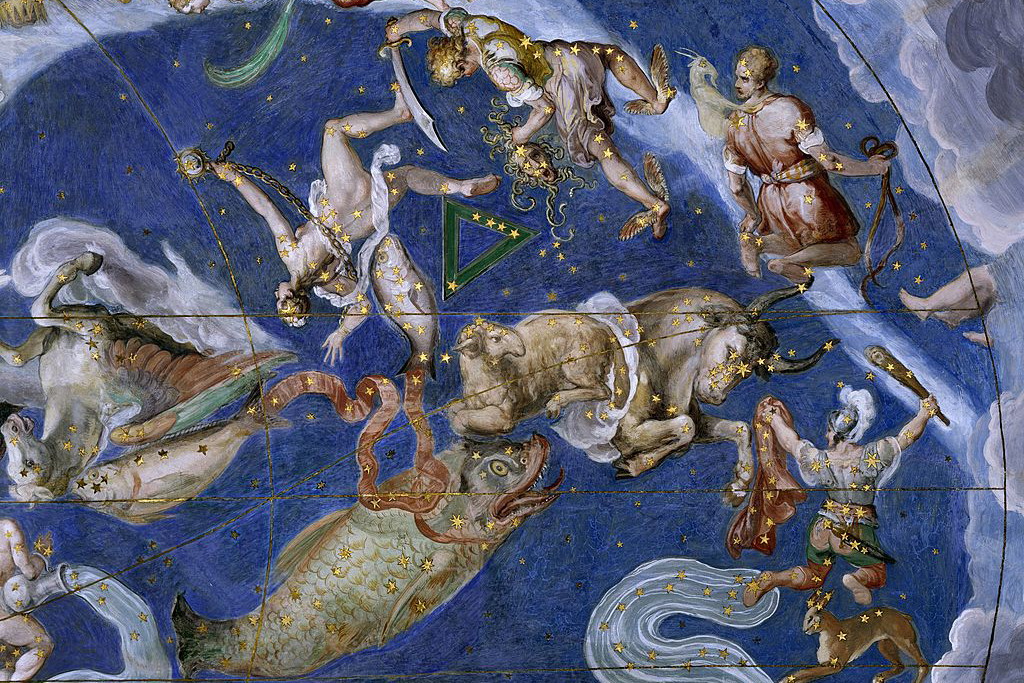Zodiak i Konstelacje, 1574, detal z fresku na suficie Sali Map, Palazzo Farnese w Caprarola. Włochy, XVI wiek