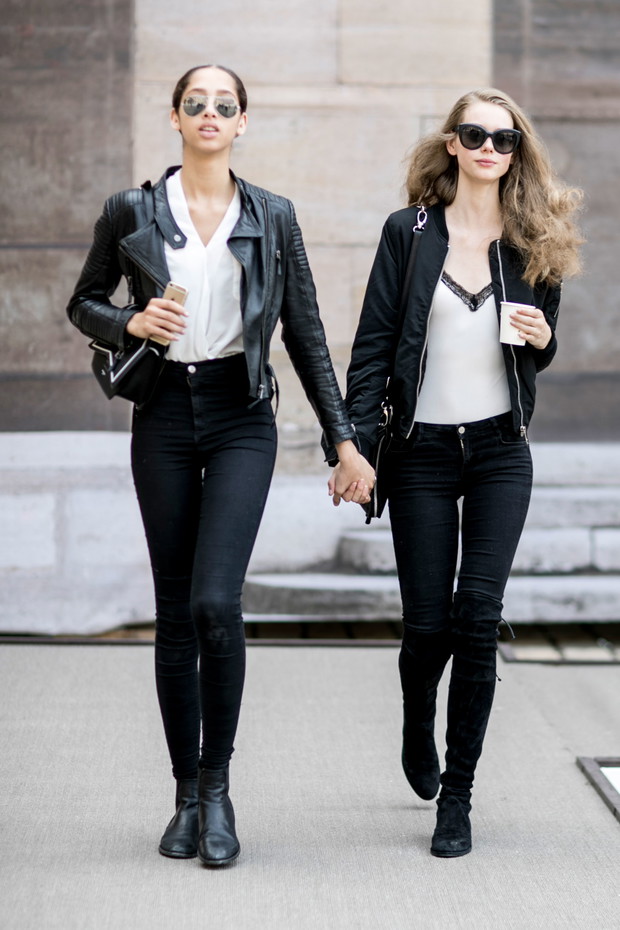 Street fashion: modelki off duty na Fashion Week Haute Couture AW 2016 , fot. Imaxtree